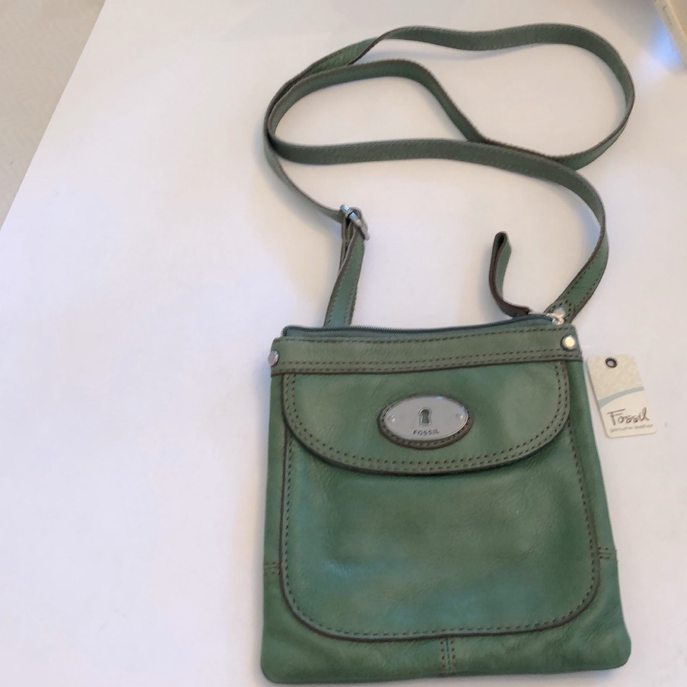NWT FOSSIL crossbody green leather purse MADDOX MINI GRASS